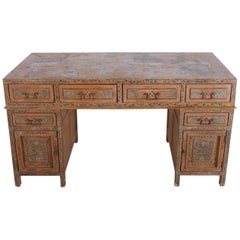 Chinese Export Polychrome Pedestal Desk Writing Table