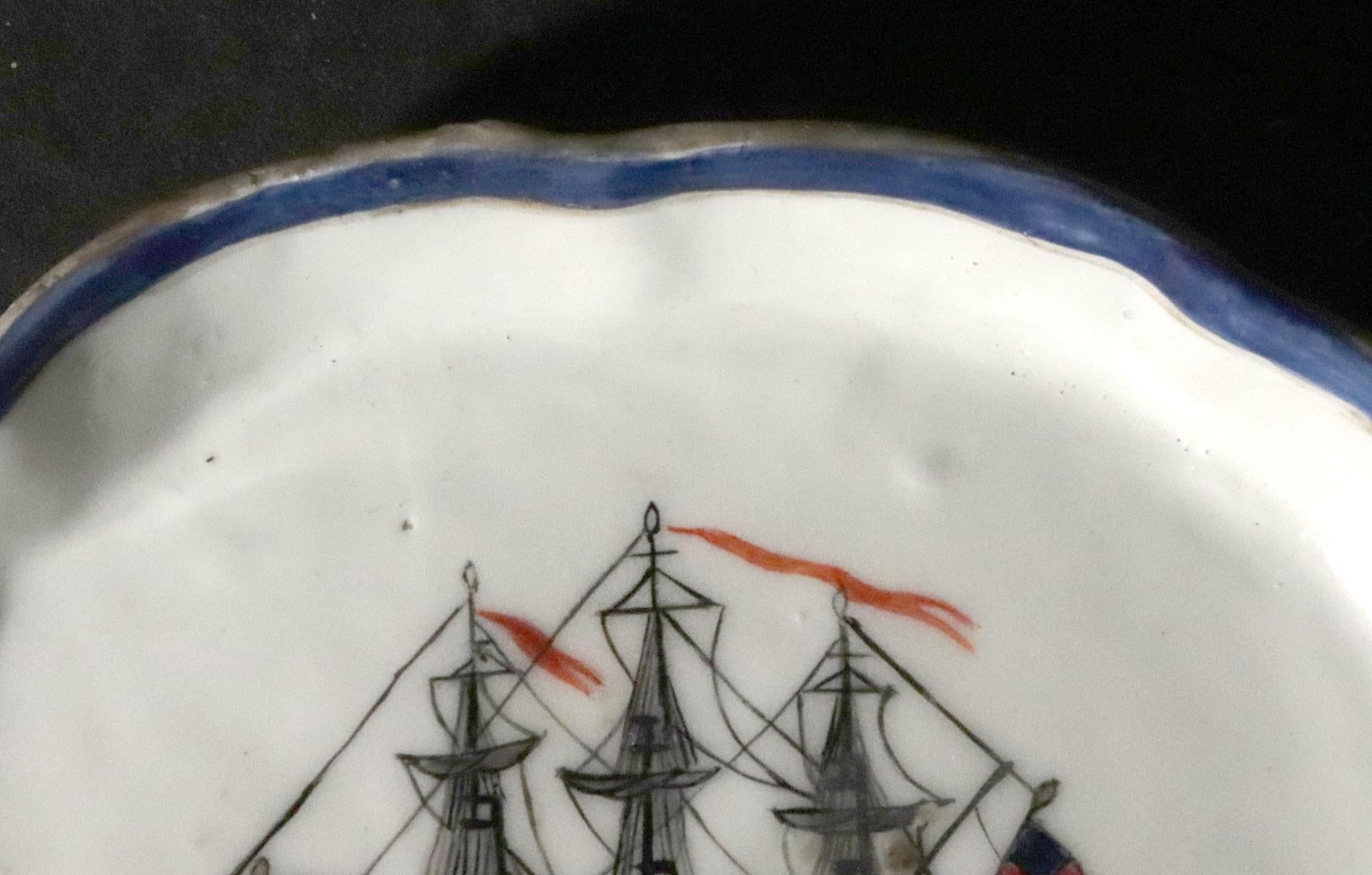 Chinesischer Export Porzellan Amerikanisches Schiff Löffel Tablett (18. Jahrhundert) im Angebot