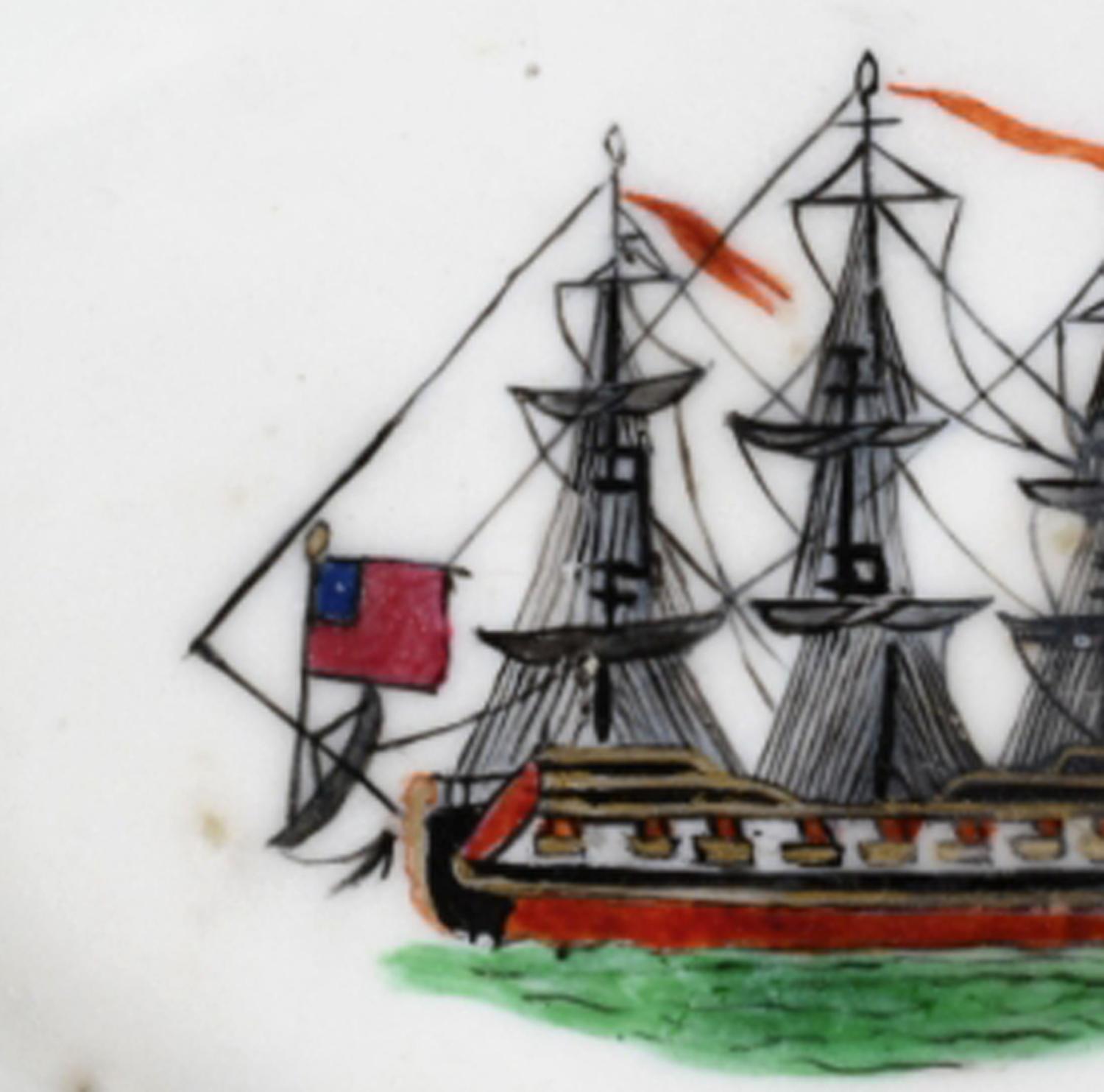 Chinesischer Export Porzellan Amerikanisches Schiff Löffel Tablett im Angebot 2