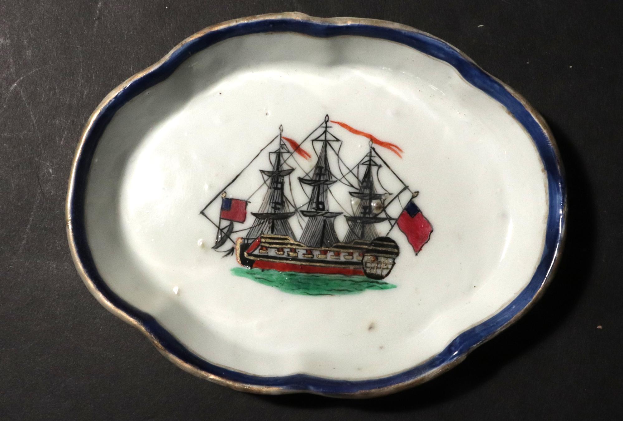 Chinesischer Export Porzellan Amerikanisches Schiff Löffel Tablett im Angebot 3