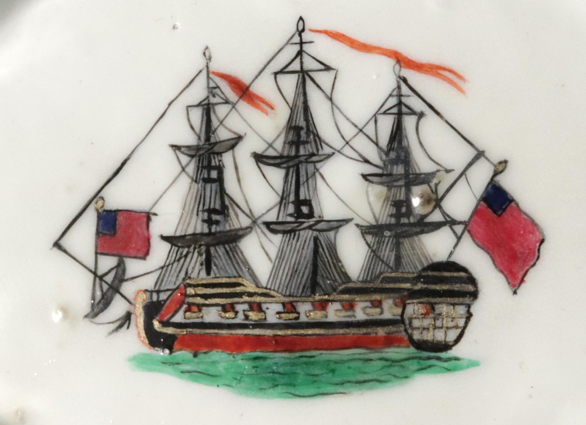 Chinesischer Export Porzellan Amerikanisches Schiff Löffel Tablett im Angebot 4