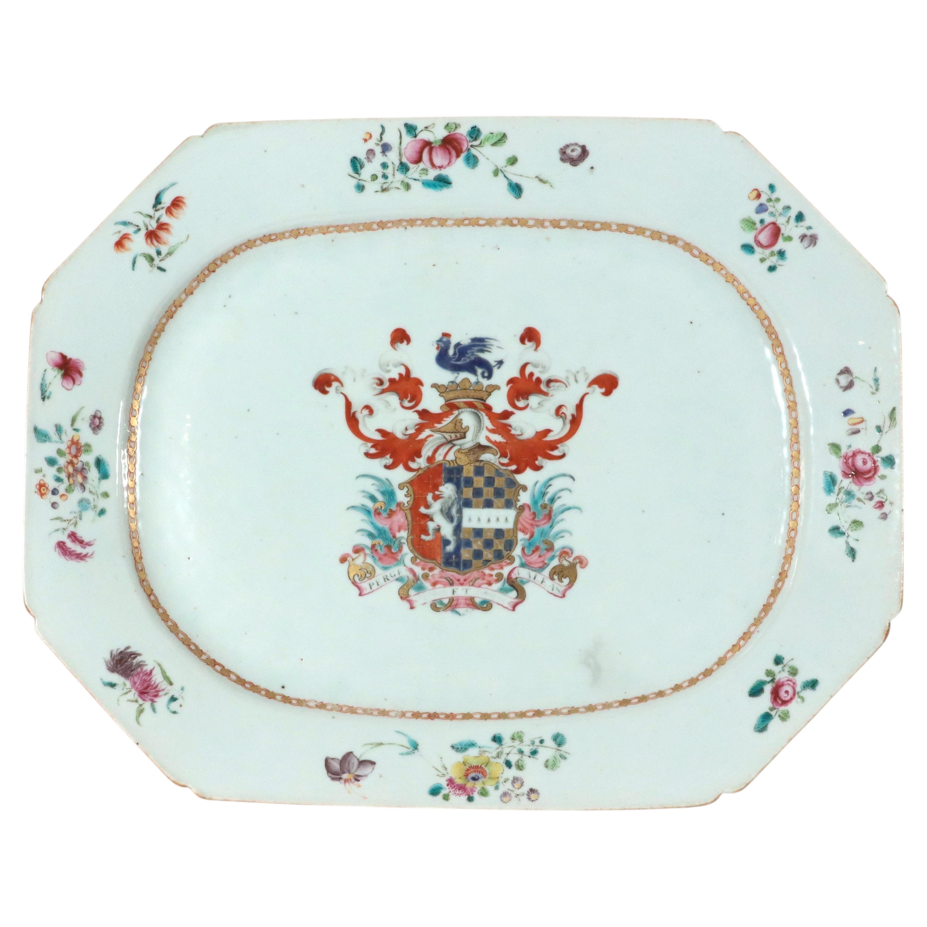 Chinese Export Porcelain Armorial Dish, Arms Hutchinson impaling Calthrop
