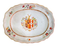 Chinese Export Porcelain Armorial Dish Arms of Hugget Quarterly Impaling Randolp