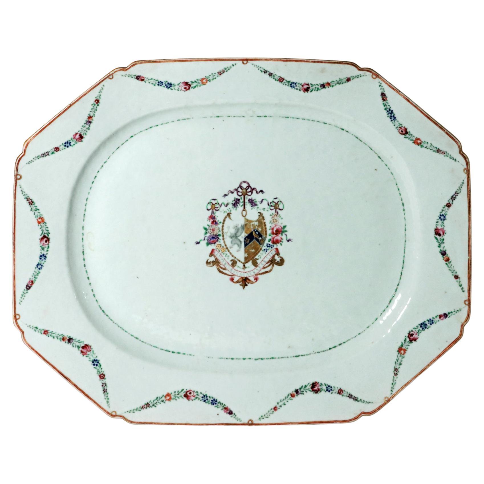 Chinese Export Porcelain Armorial Dish- Morgan impaling Warton Coat of Arms