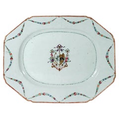 Antique Chinese Export Porcelain Armorial Dish- Morgan impaling Wharton Coat of Arms
