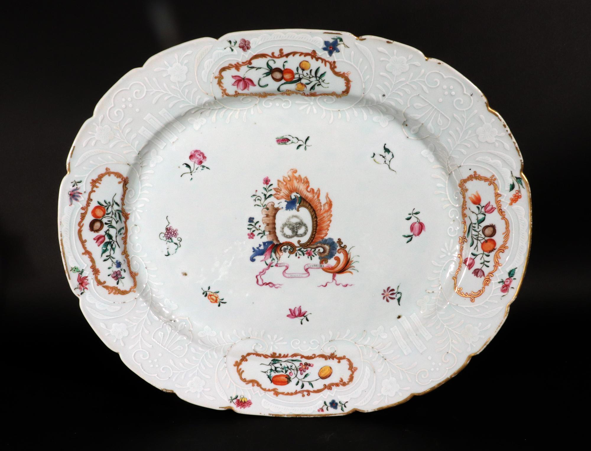 Chinese Export Porcelain Armorial Dish,
Pseudo Continental Arms,
Motto- 