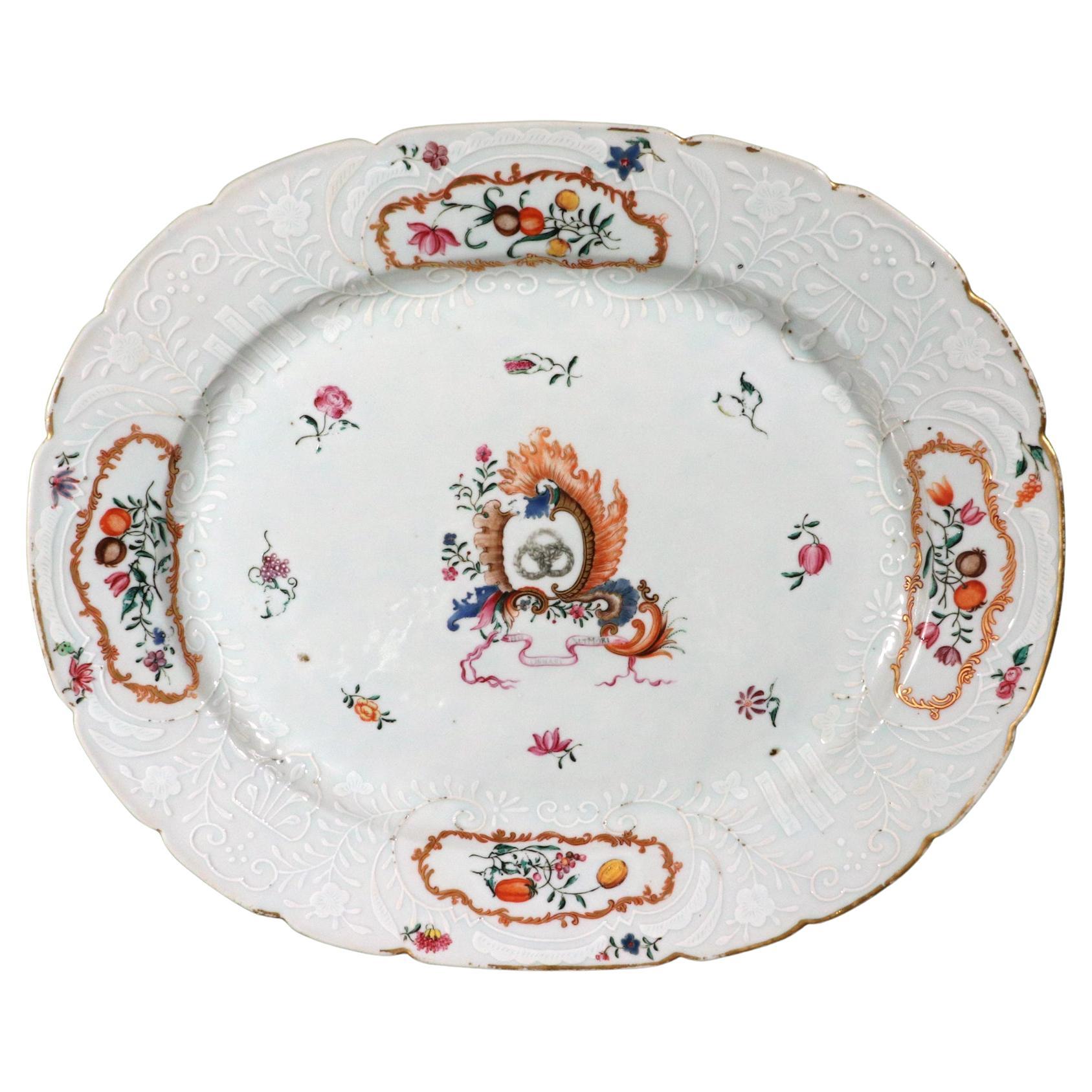 Chinese Export Porcelain Armorial Dish with European Coat of Arms For Sale