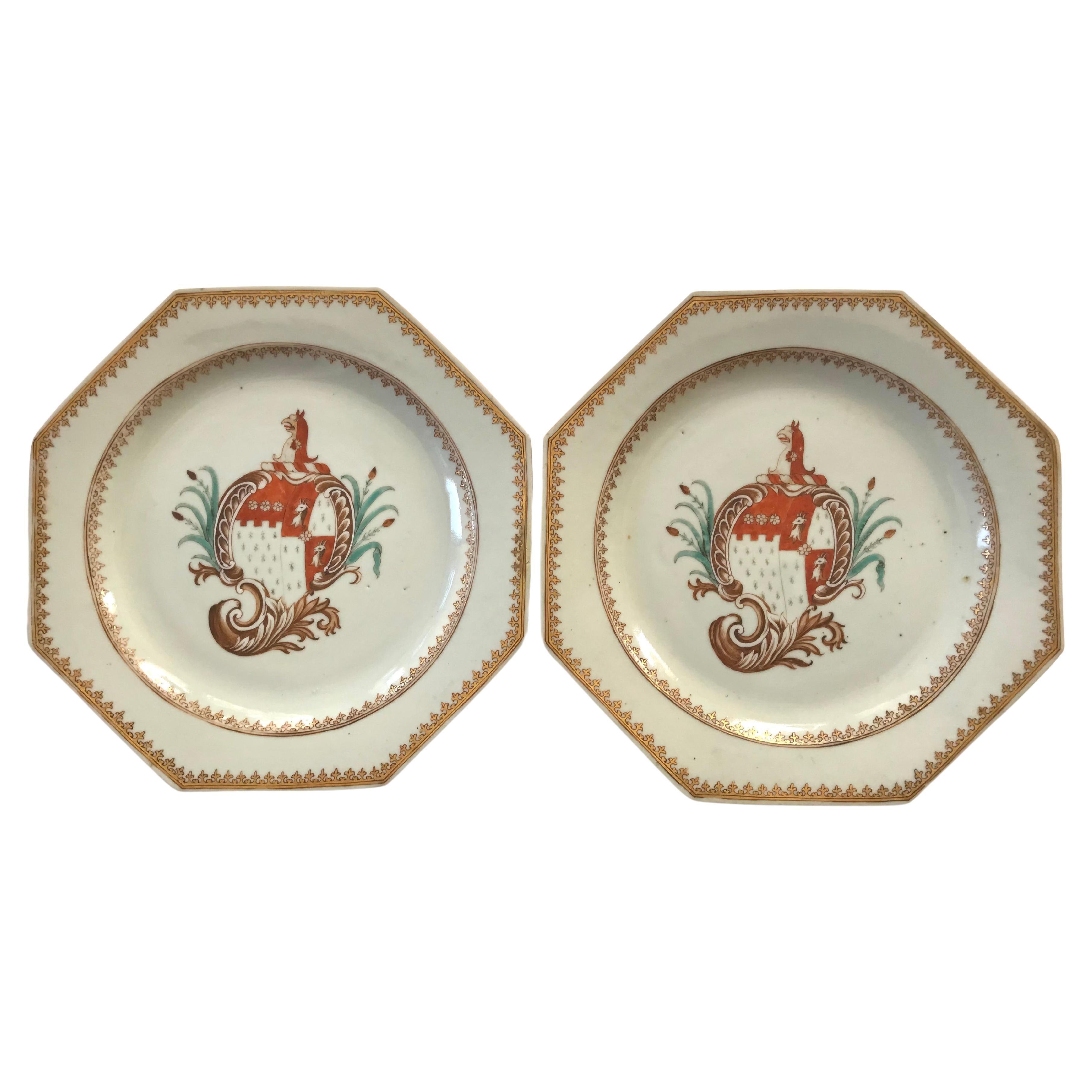 Chinese Export Porcelain Armorial Hexagonal Plates For Sale