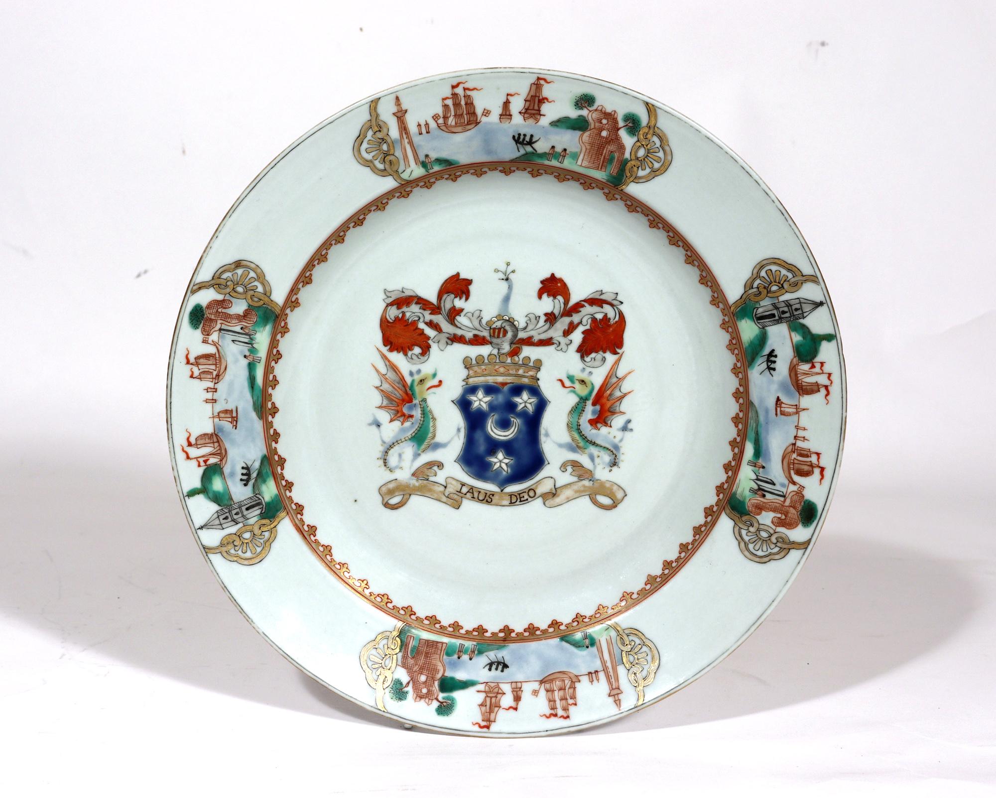 Chinese Export Porcelain Armorial Plate, Coat of Arms of Arbuthnott, Circa 1745 1
