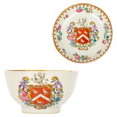 Antique Chinese Export Porcelain Armorial tea cup and saucer, Qianlong, circa 1765