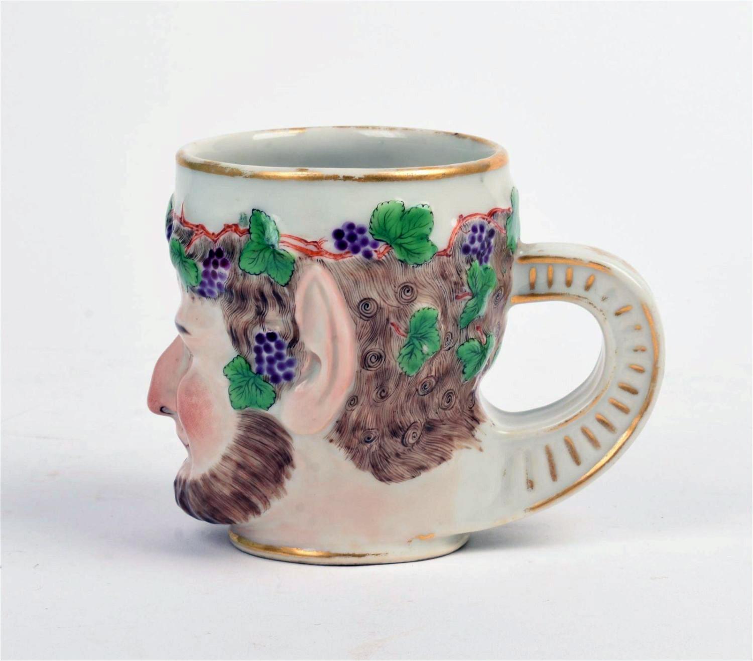 Late 18th Century Chinese Export Porcelain Bacchus Mug After Derby Porcelain For Sale