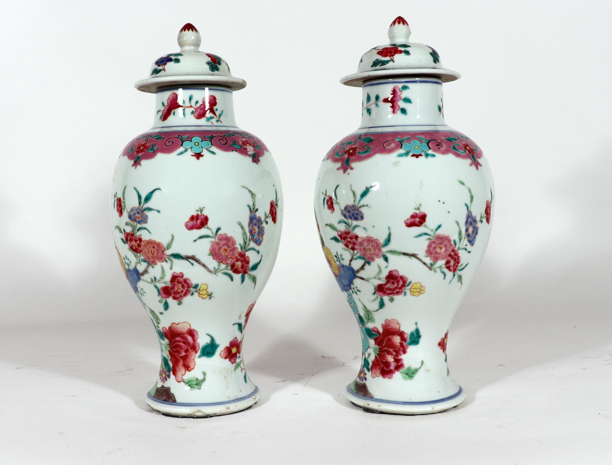 Chinese Export Porcelain Baluster Famille Rose Vases With Cockerels 3