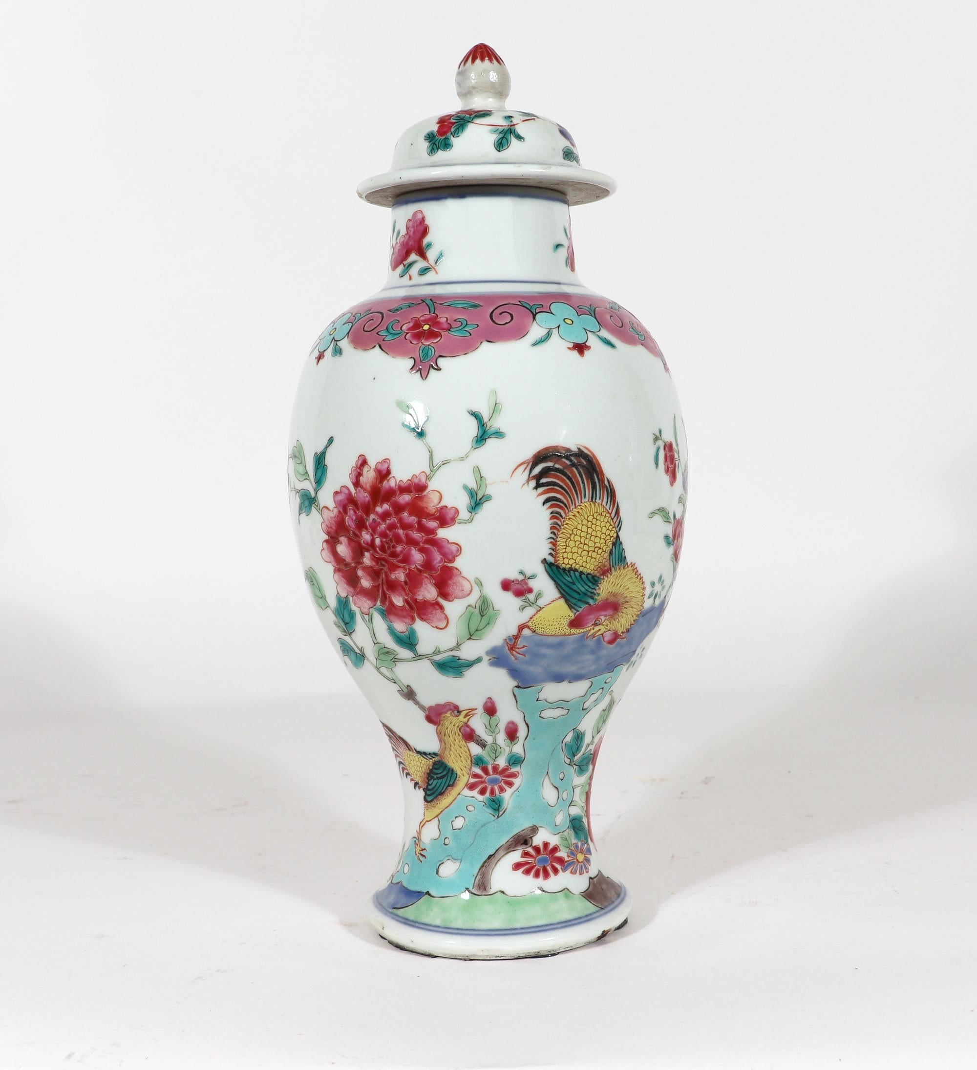 Chinese Export Porcelain Baluster Famille Rose Vases With Cockerels 5