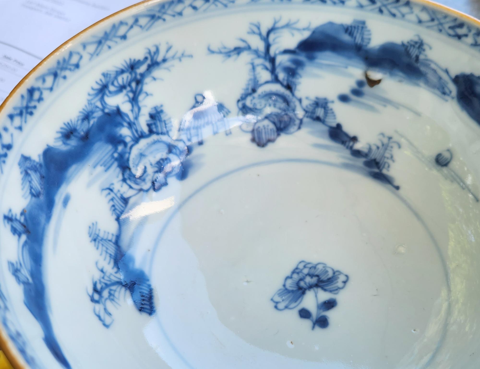 18th Century Chinese Export Porcelain Batavia-Ware Bowl and Blue & White Interior