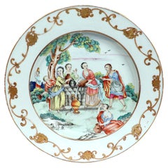 Antique Chinese Export Porcelain Biblical "Rebecca at the Well" Plate