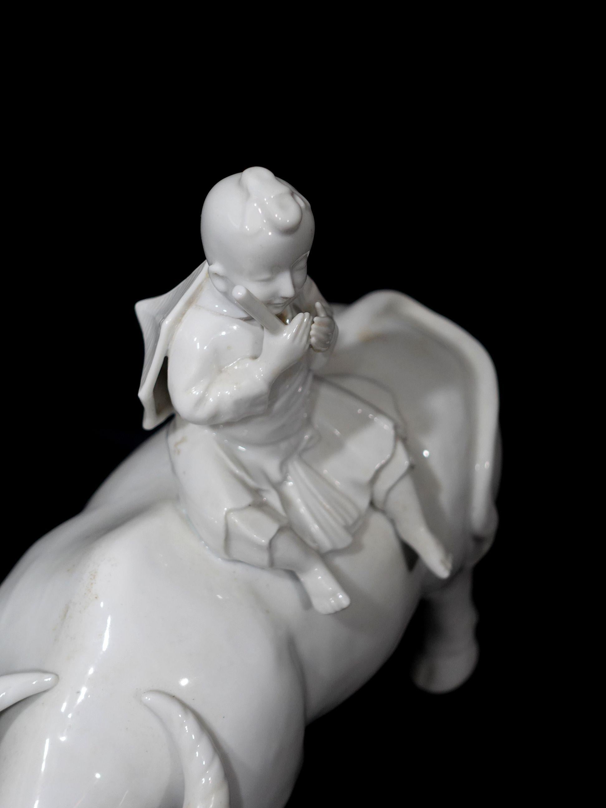Chinese Export Porcelain Blanc de chine Water Buffalo with Child Riding For Sale 3