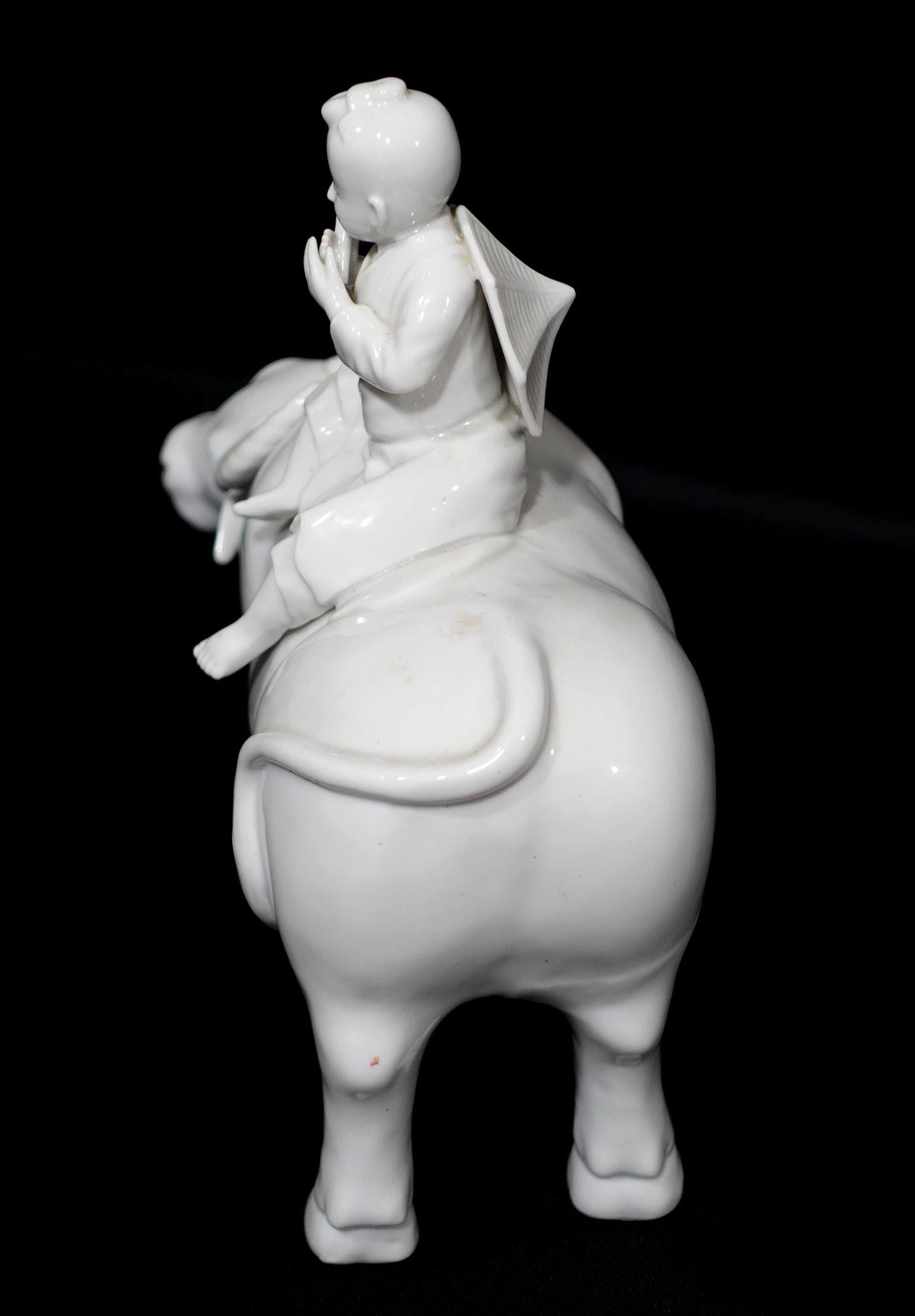 Chinese Export Porcelain Blanc de chine Water Buffalo with Child Riding In Good Condition For Sale In Norton, MA