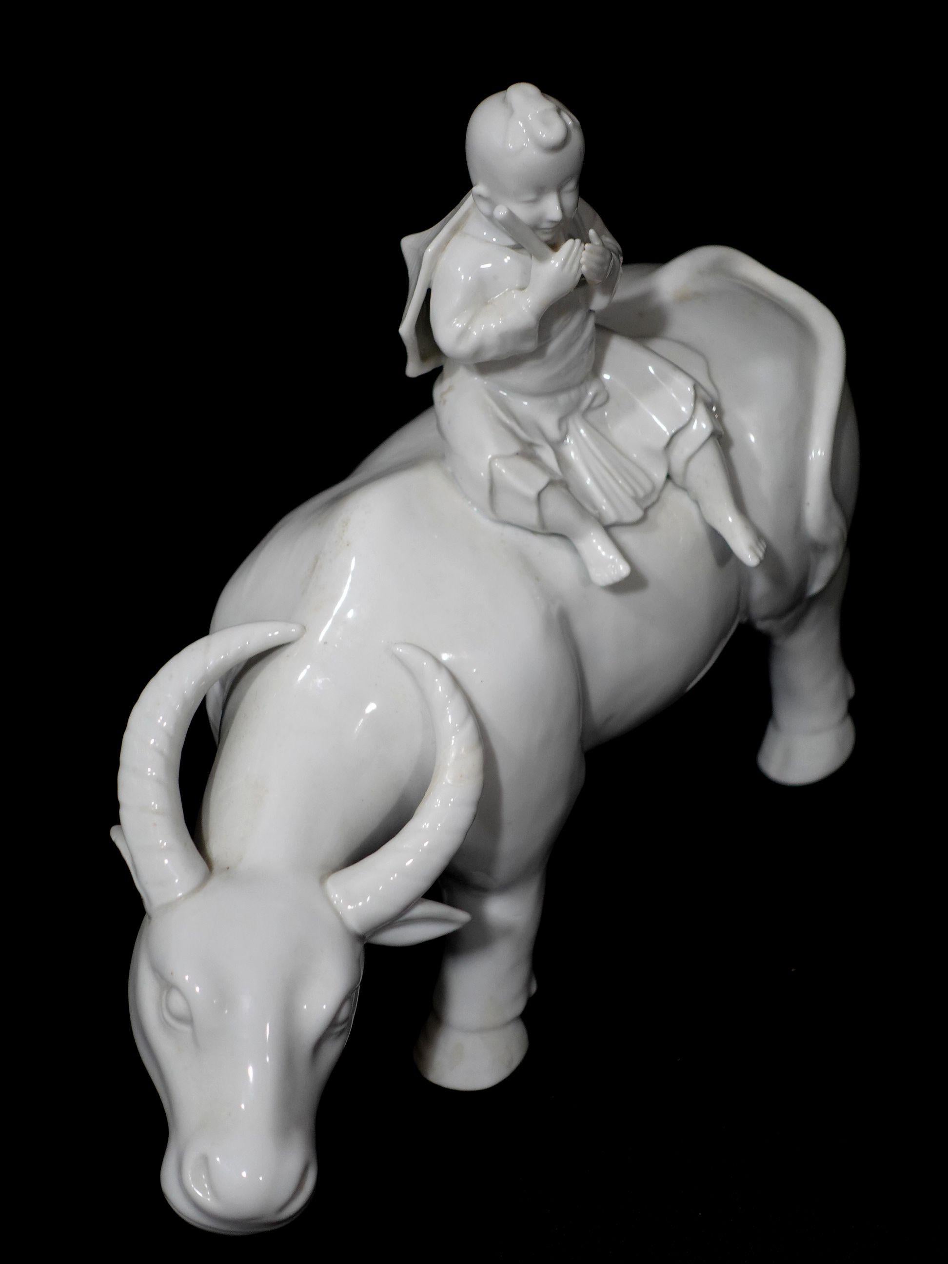 Chinese Export Porcelain Blanc de chine Water Buffalo with Child Riding For Sale 2