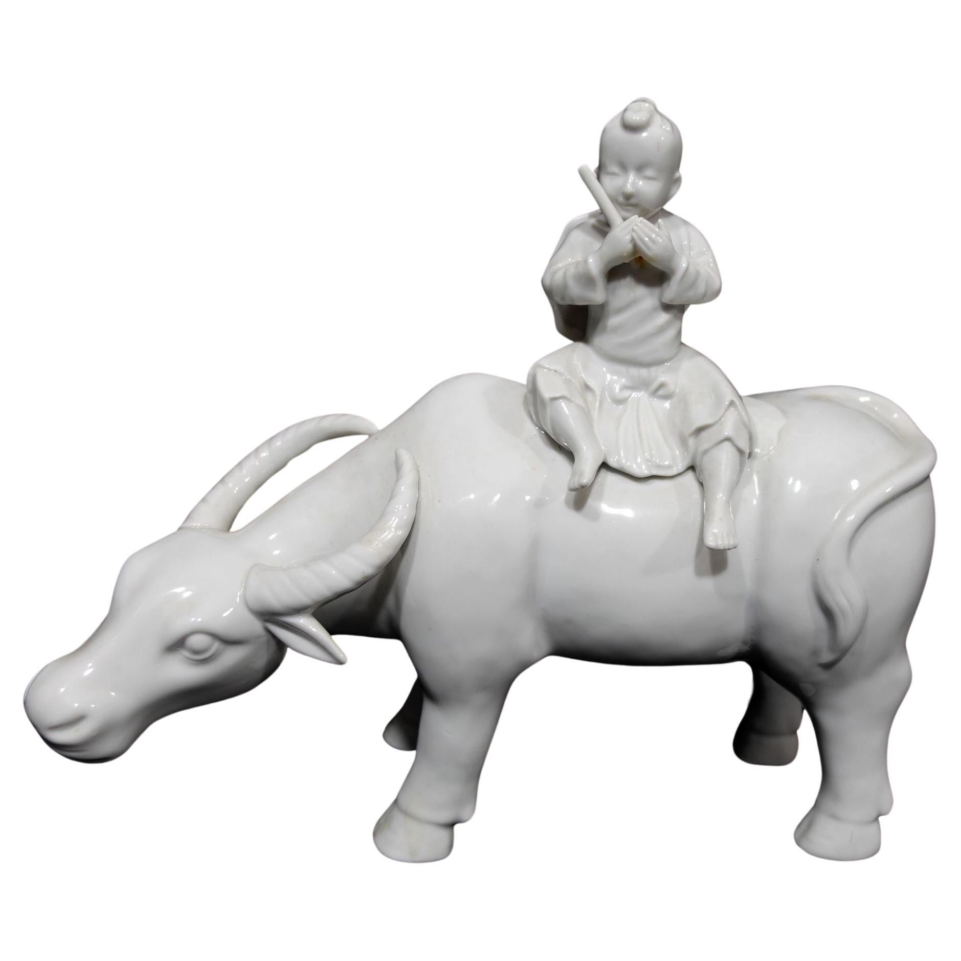 Chinese Export Porcelain Blanc de chine Water Buffalo with Child Riding For Sale