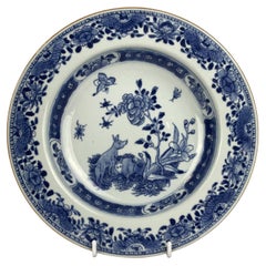 Chinese Export Porcelain Blue and White Dish with Deer 18th Century Circa 1780