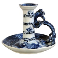 Chinese Export Porcelain Blue and White Dragon Chamberstick, Circa 1780