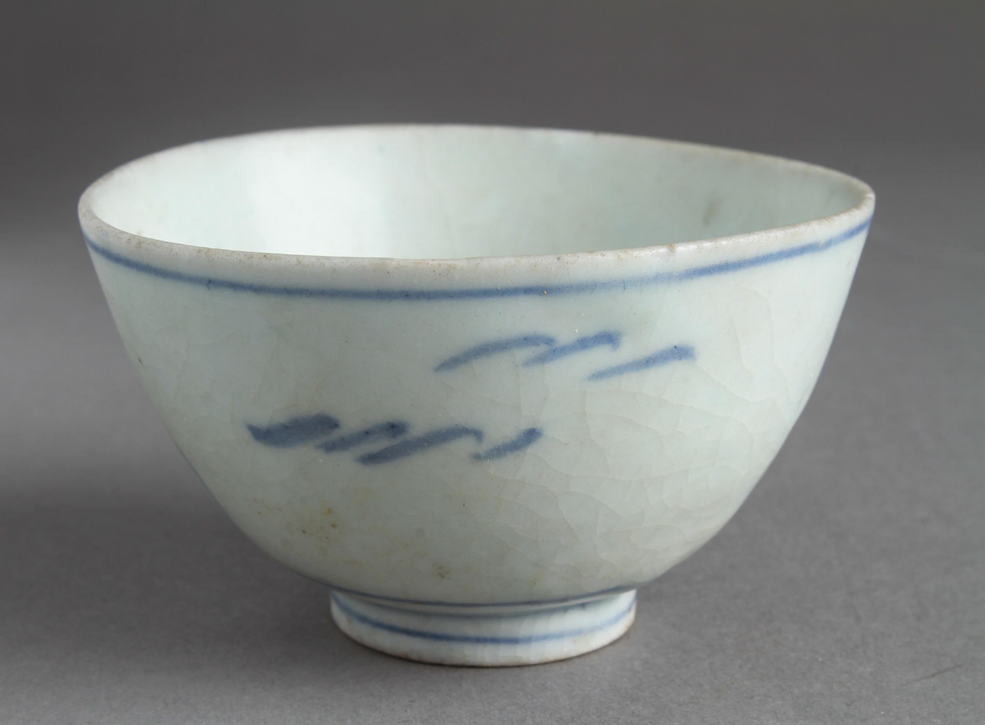 Chinese export porcelain blue and white teacup, possibly from the Nanking cargo auction, Christie’s, 1986. Measures: 2