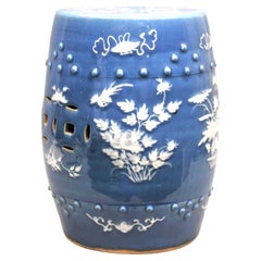 Antique Chinese Export Porcelain Blue Ground Garden Seat