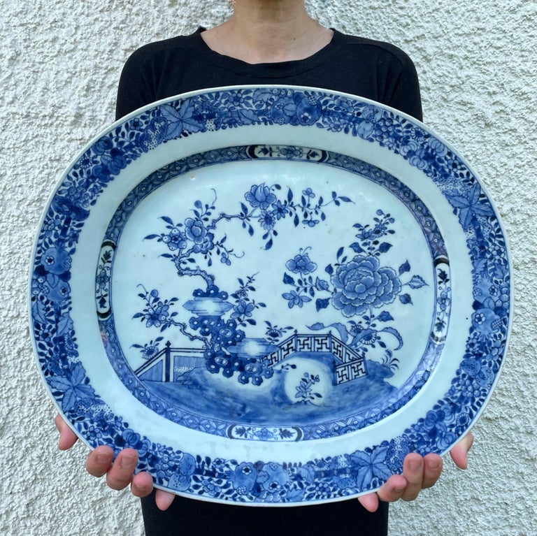 Chinese Export Porcelain Blue and White Massive Dish For Sale at 1stDibs
