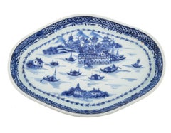 Chinese Export Porcelain Blue & White Spoon Tray with the Dutch Folly Fort