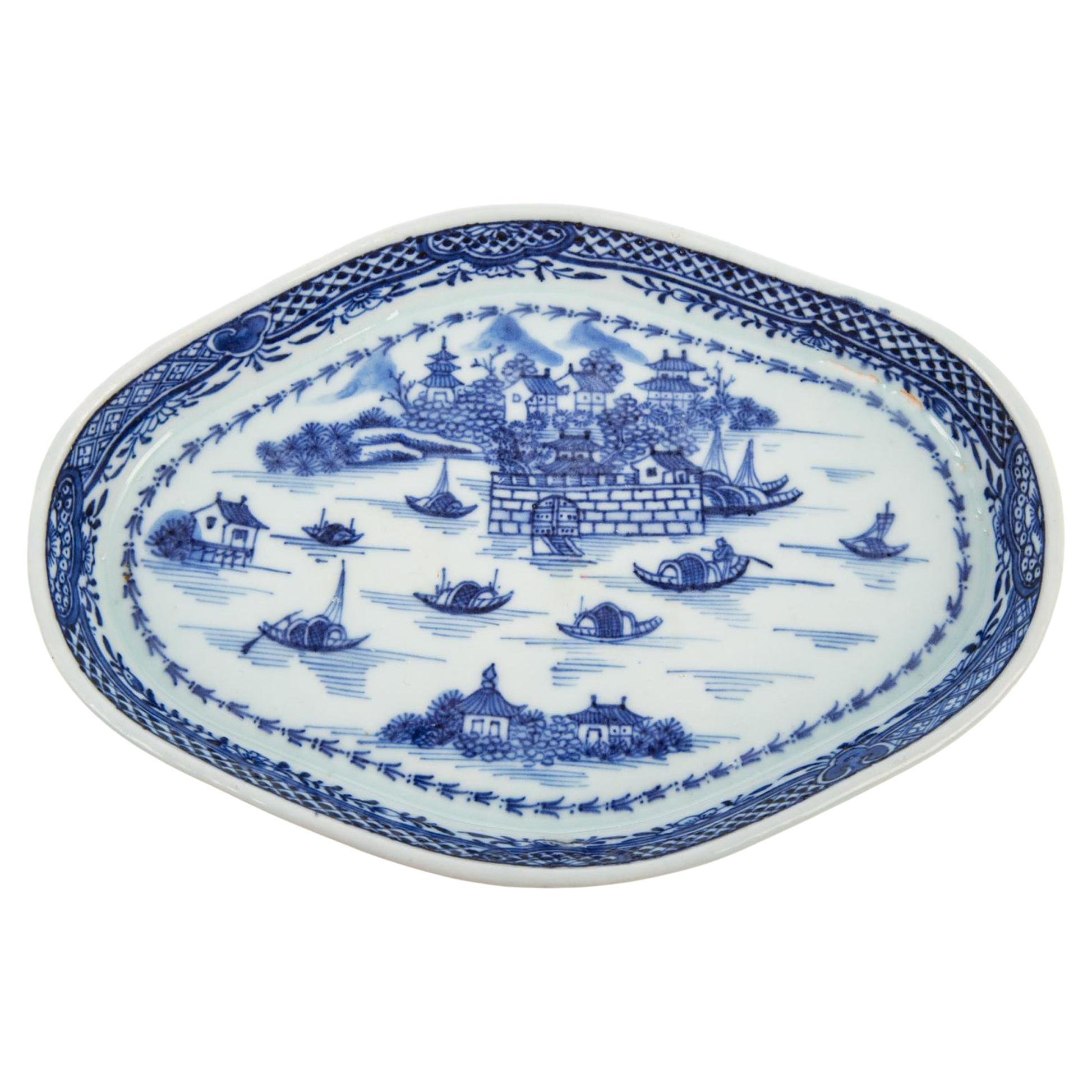 Chinese Export Porcelain Blue & White Spoon Tray with the Dutch Folly Fort