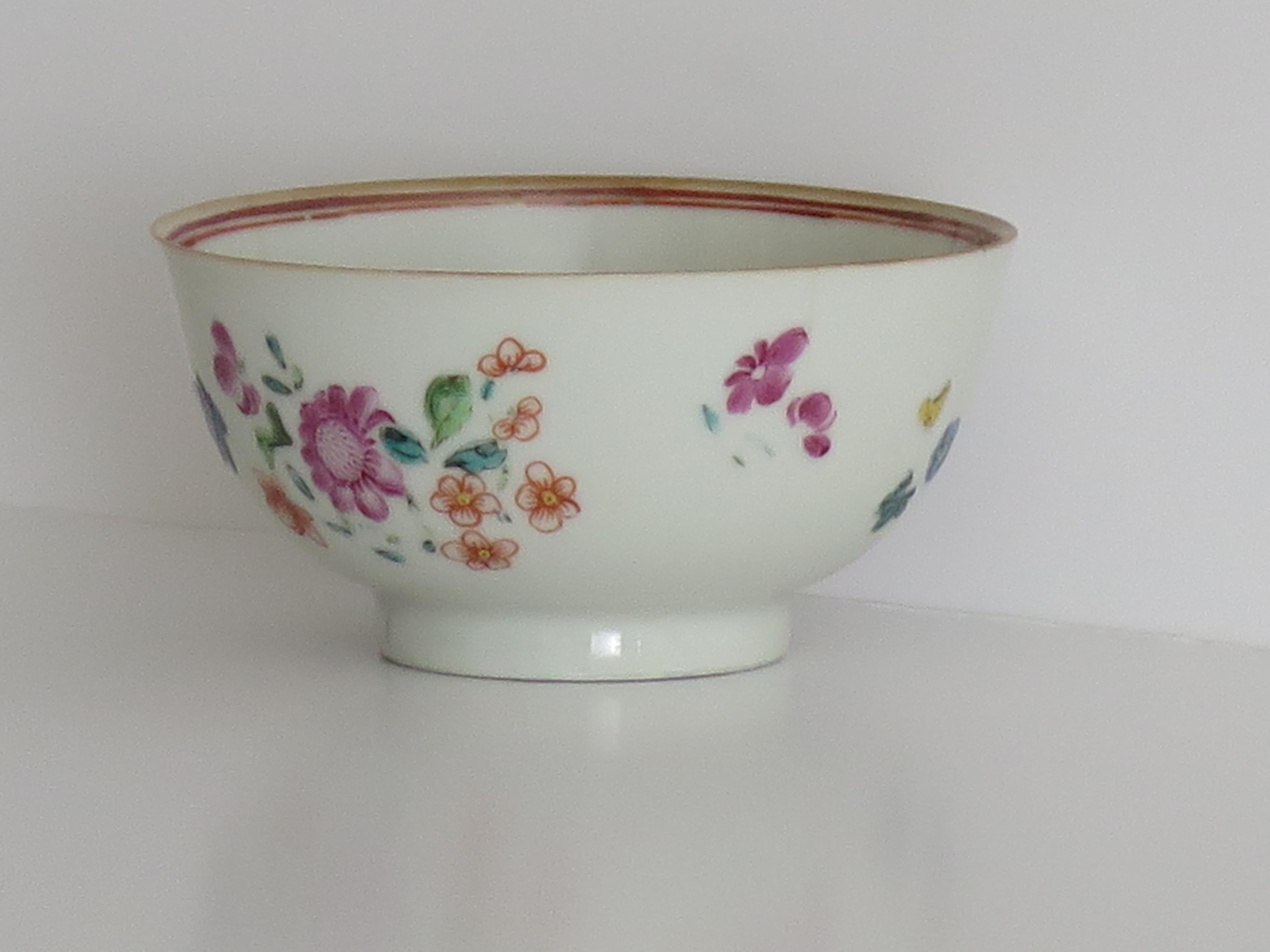 Hand-Painted Chinese Export Porcelain Bowl Hand Painted Famille Rose, Qing Ca 1780 For Sale