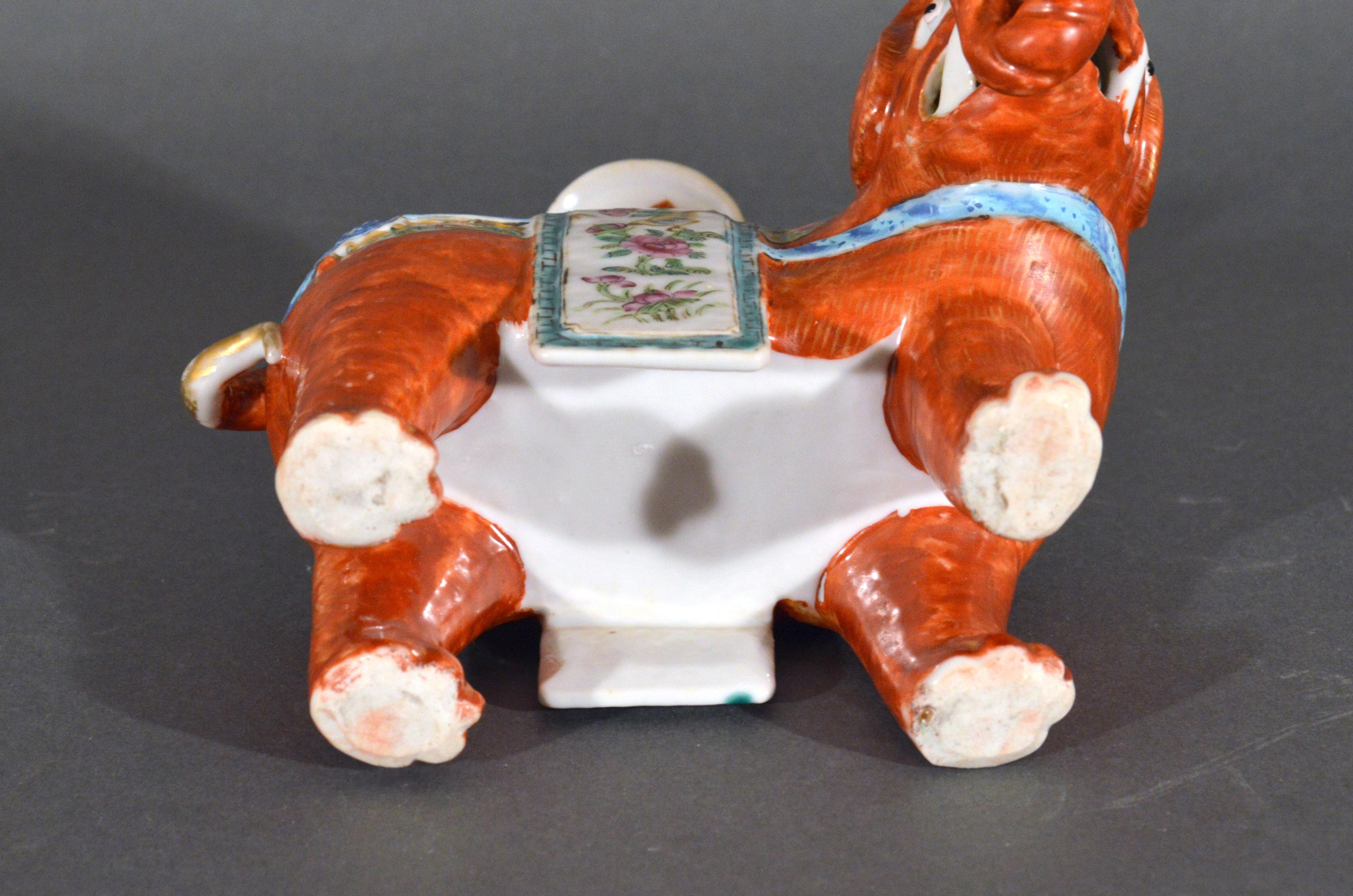 Chinese Export Porcelain Canton Famille Rose Elephant Modeled as a Candlestick For Sale 3