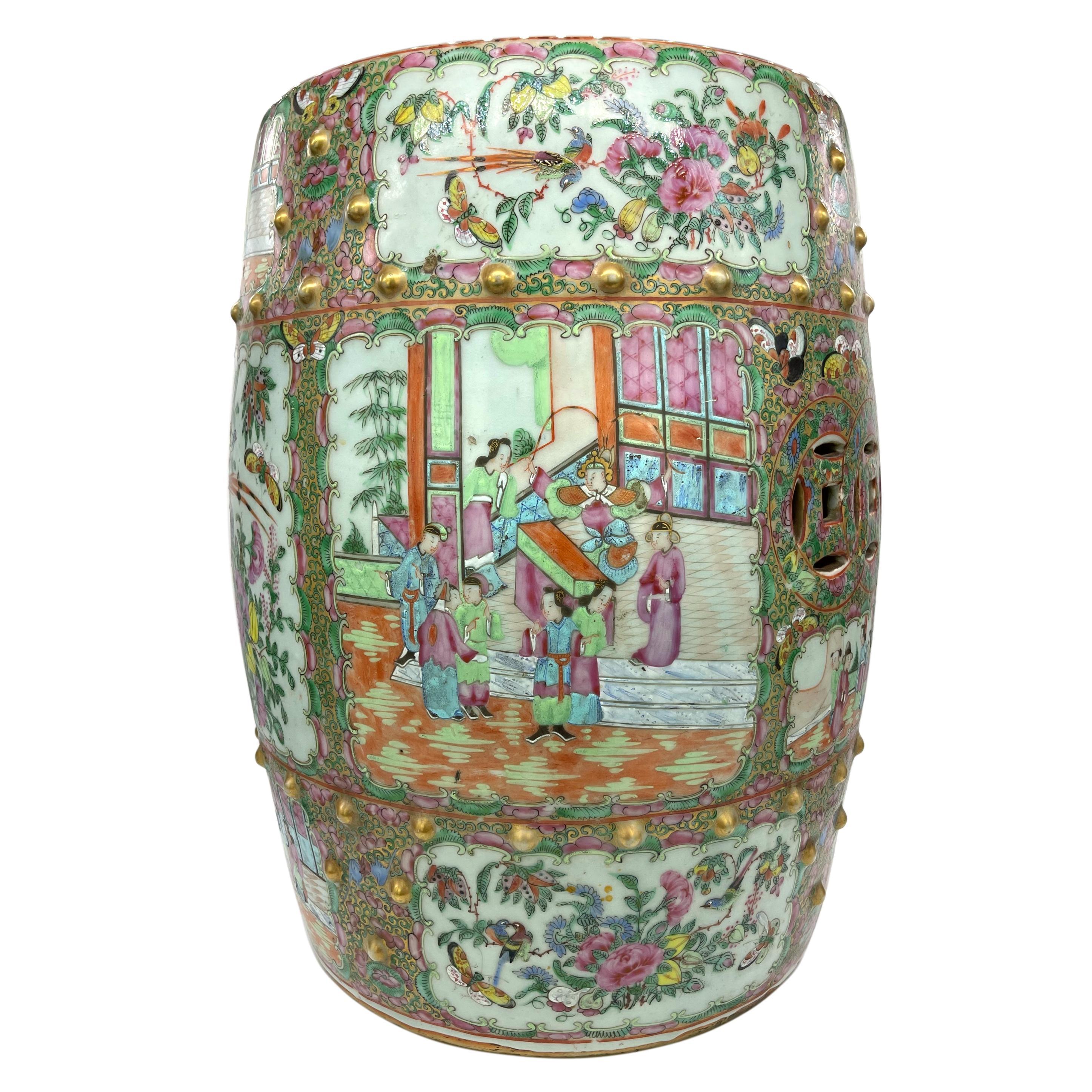 Enameled Chinese Export Porcelain Canton Famille Rose Medallion Garden Seat, ca. 1880 For Sale