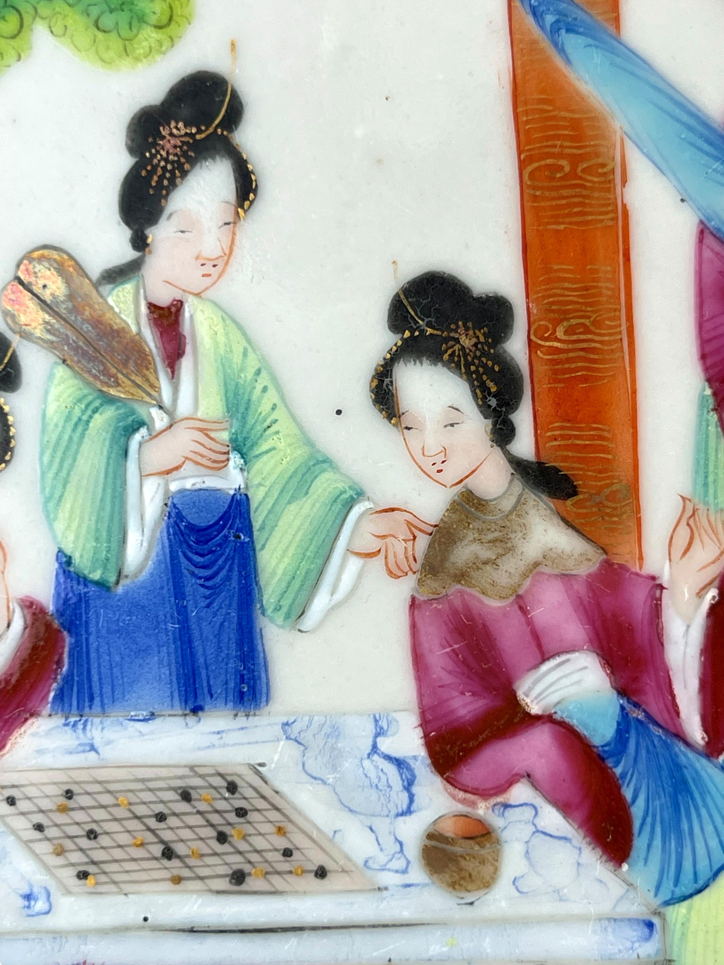 Chinese Export Porcelain Canton Famille Rose Plate, Wei Qi Players, ca. 1840 5