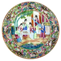 Chinesischer Exportporzellan-Kanton-Familie-Rosenteller, Wei Qi-Spieler, ca. 1840