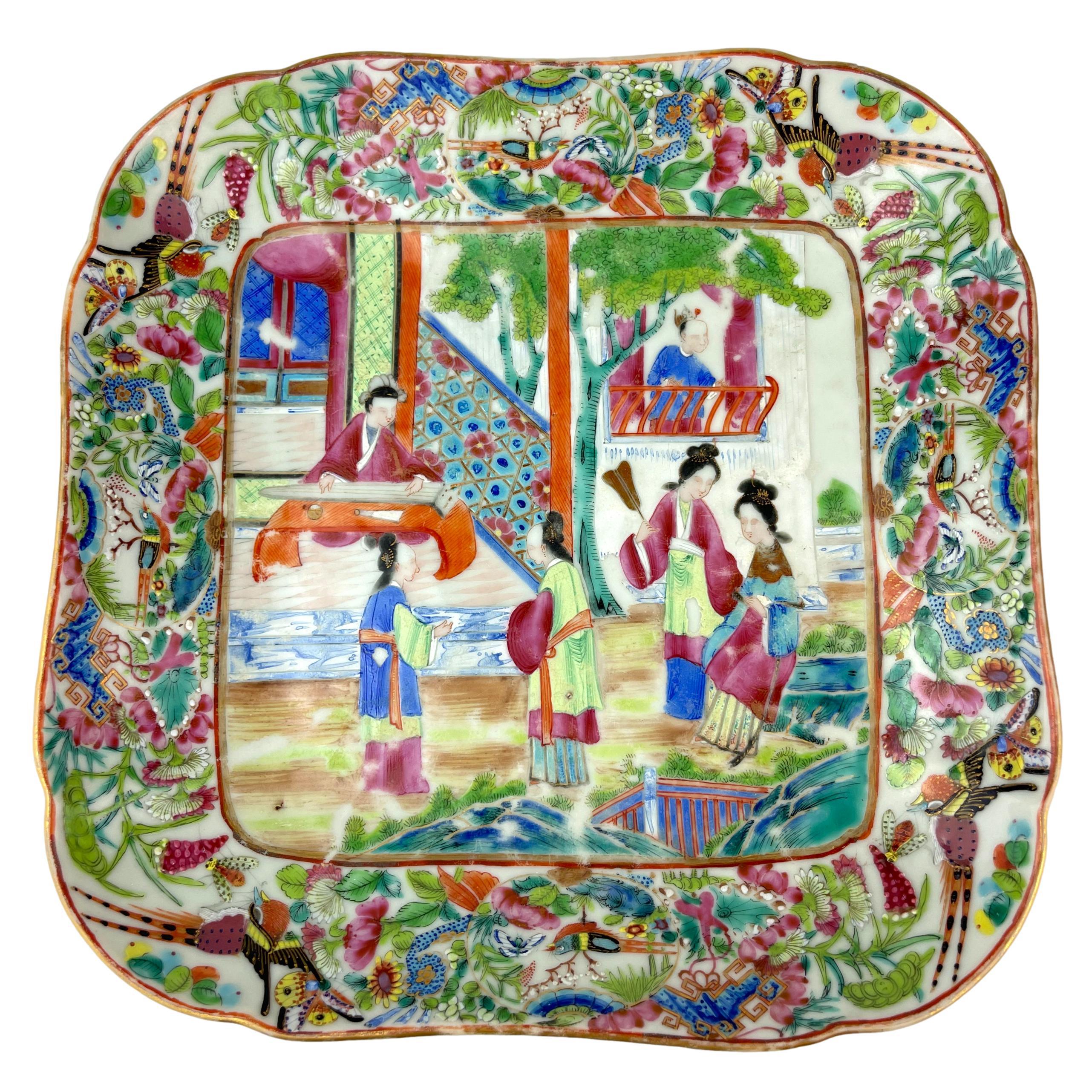Chinese Export Porcelain Canton Famille Rose Square Dish, ca. 1820
