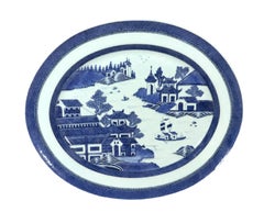 Chinese Export Porcelain Canton Large Blue & White Serving Dish