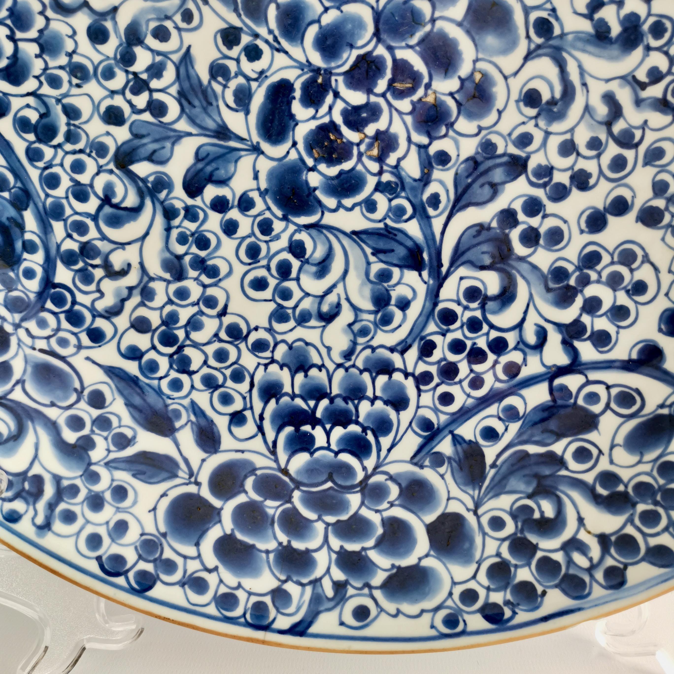 Chinese Export Porcelain Charger, Blue on White Peony & Frogspawn, Kangxi 18th C 2