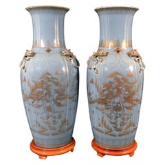 Chinese Export Porcelain Clare De Lune Blue Vases, Mid-19th Century