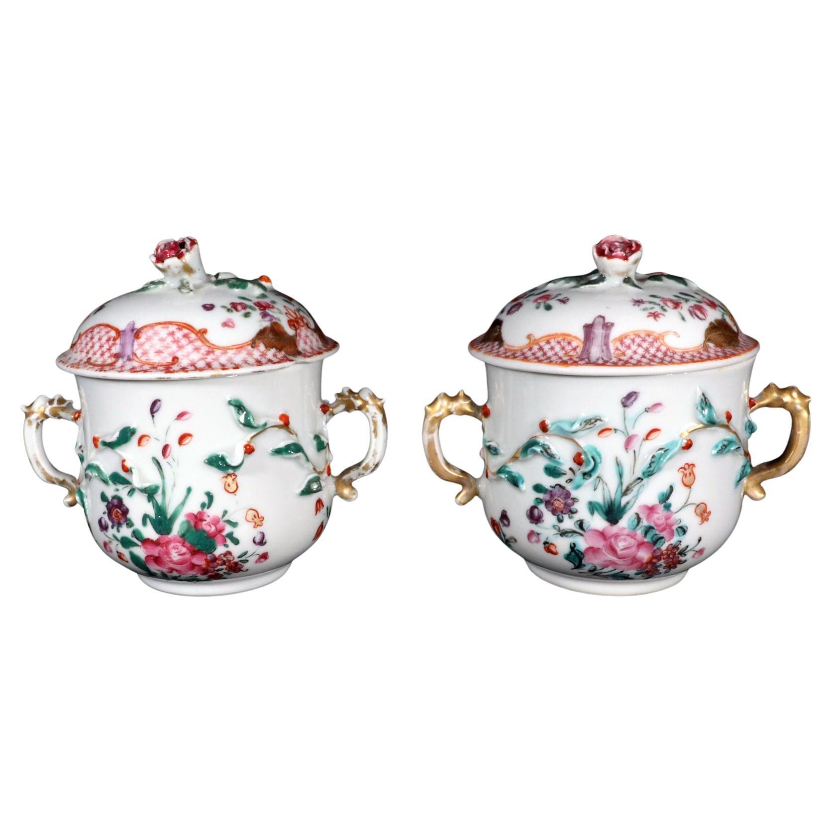 Chinese Export Porcelain Covered Famille Rose Two-handled Pots