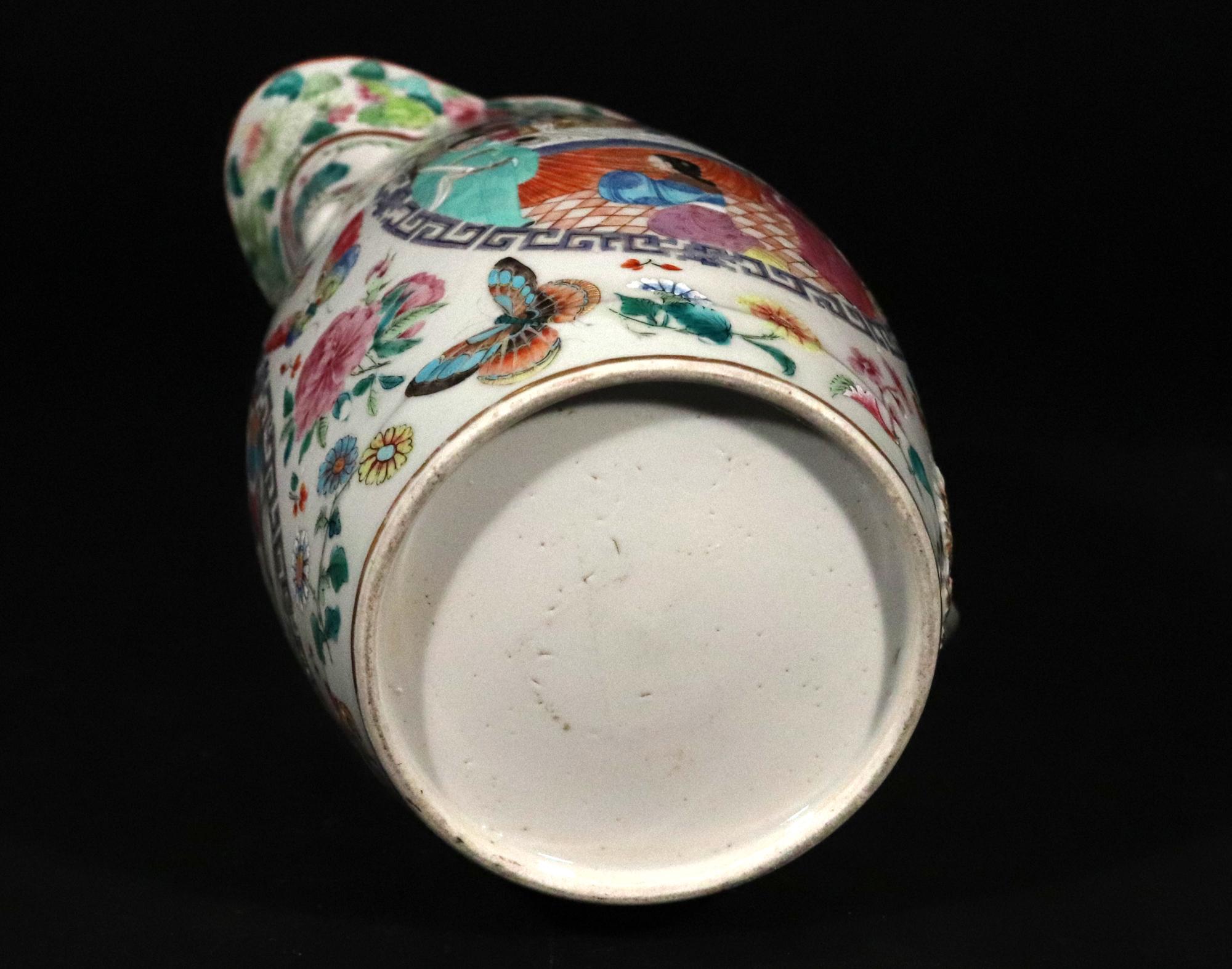 Chinese Export Porcelain Covered Rose Mandarin Cider Jug For Sale 7