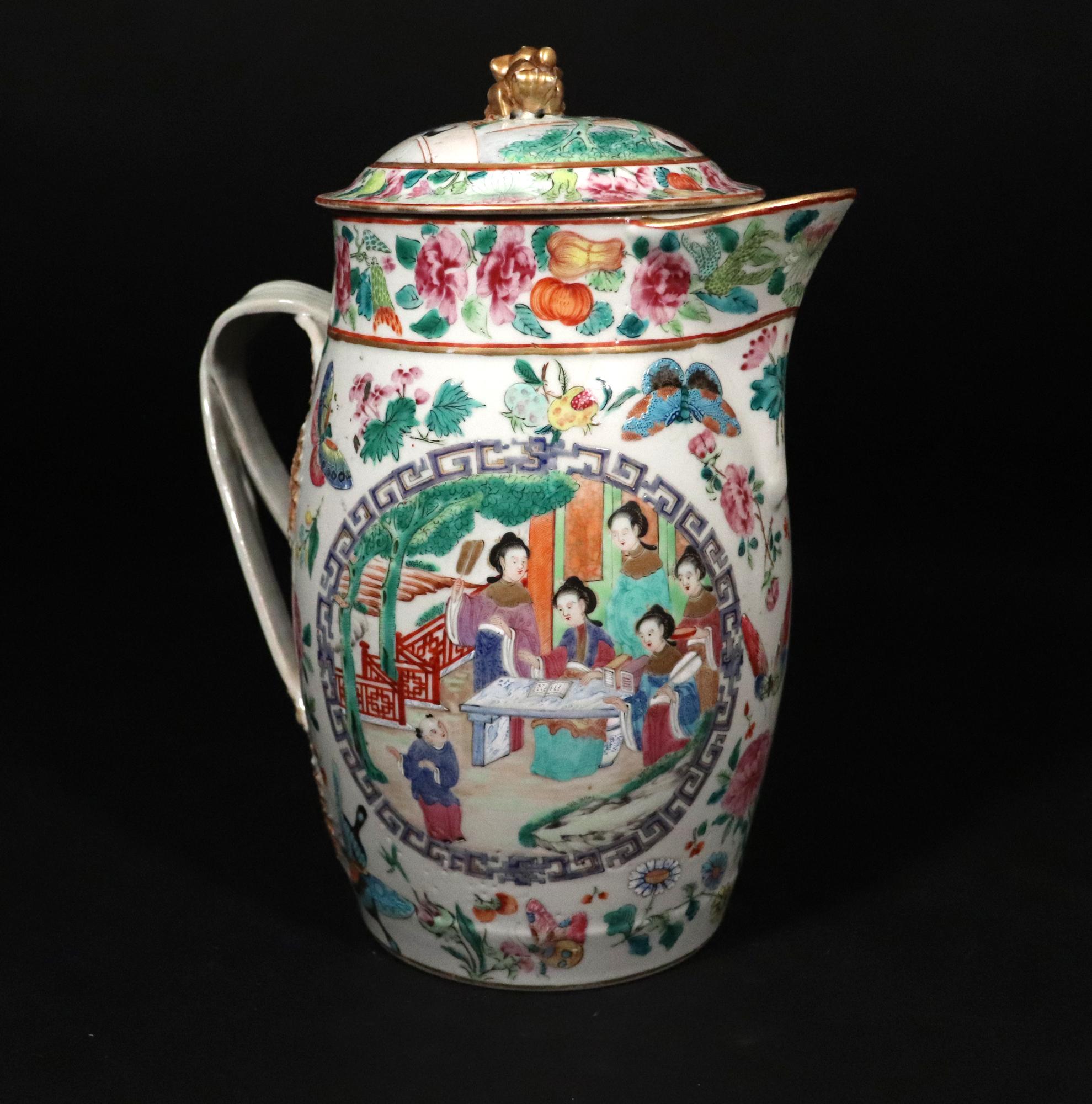 Chinese Export Porcelain Covered Rose Mandarin Cider Jug For Sale 2