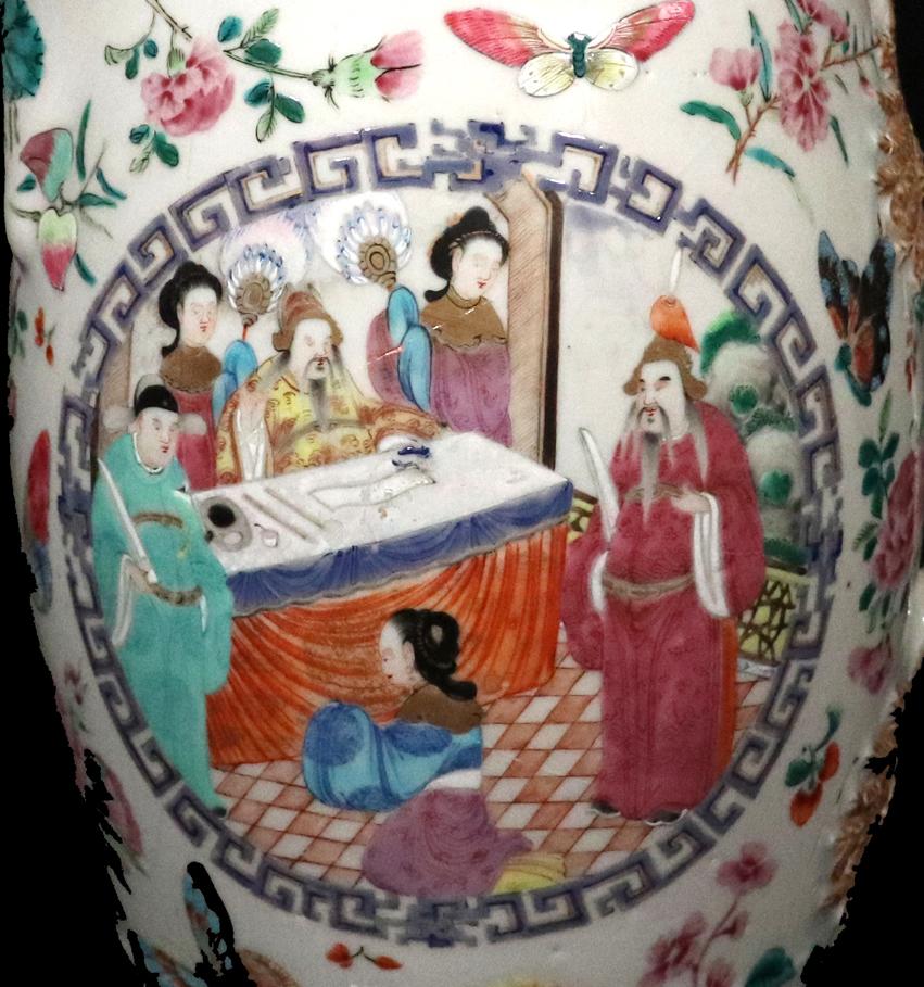 Chinese Export Porcelain Covered Rose Mandarin Cider Jug For Sale 5
