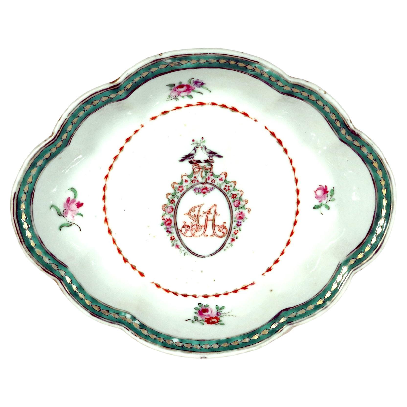 Chinese Export Porcelain Deep Dish with "JA" Cypher For Sale