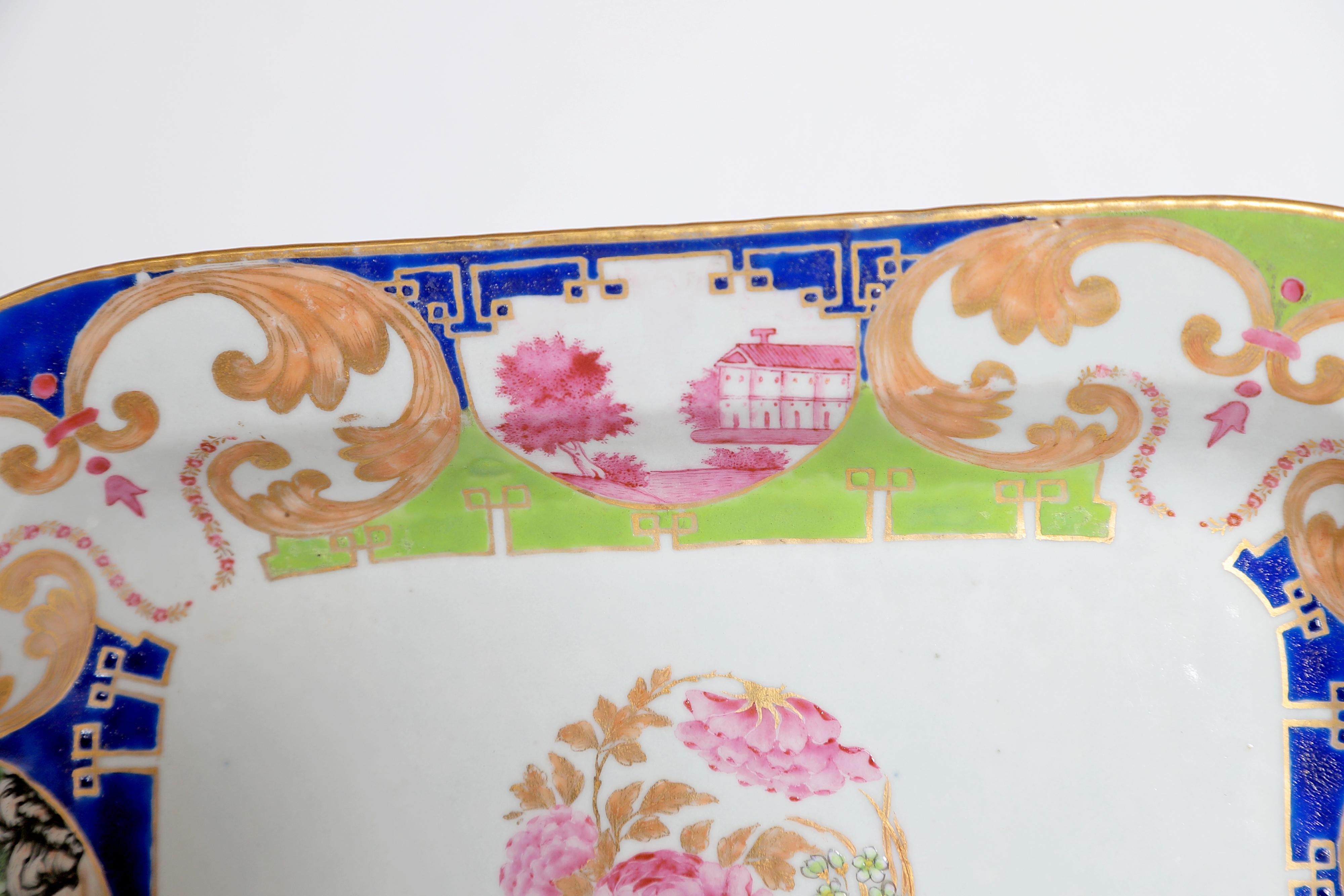 Gilt Chinese Export Porcelain Dish or Small Rectangular Platter