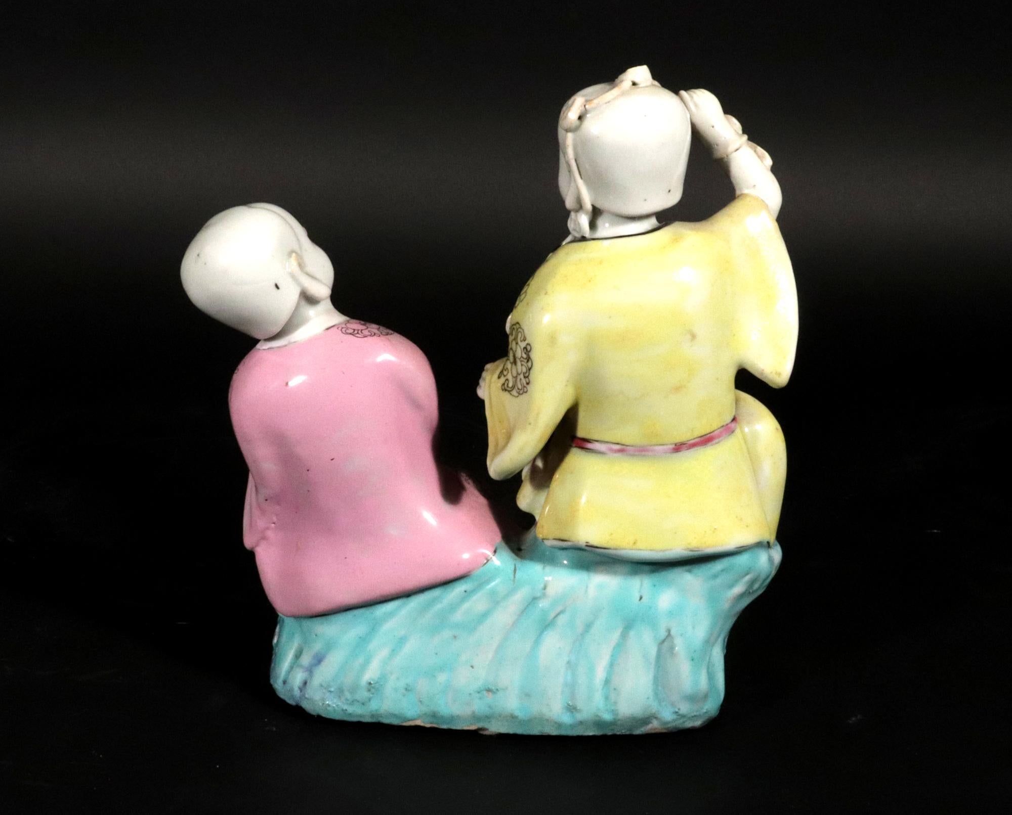 Chinese Export Porcelain Double Boy Figure Group of Hehe Erxian For Sale 2