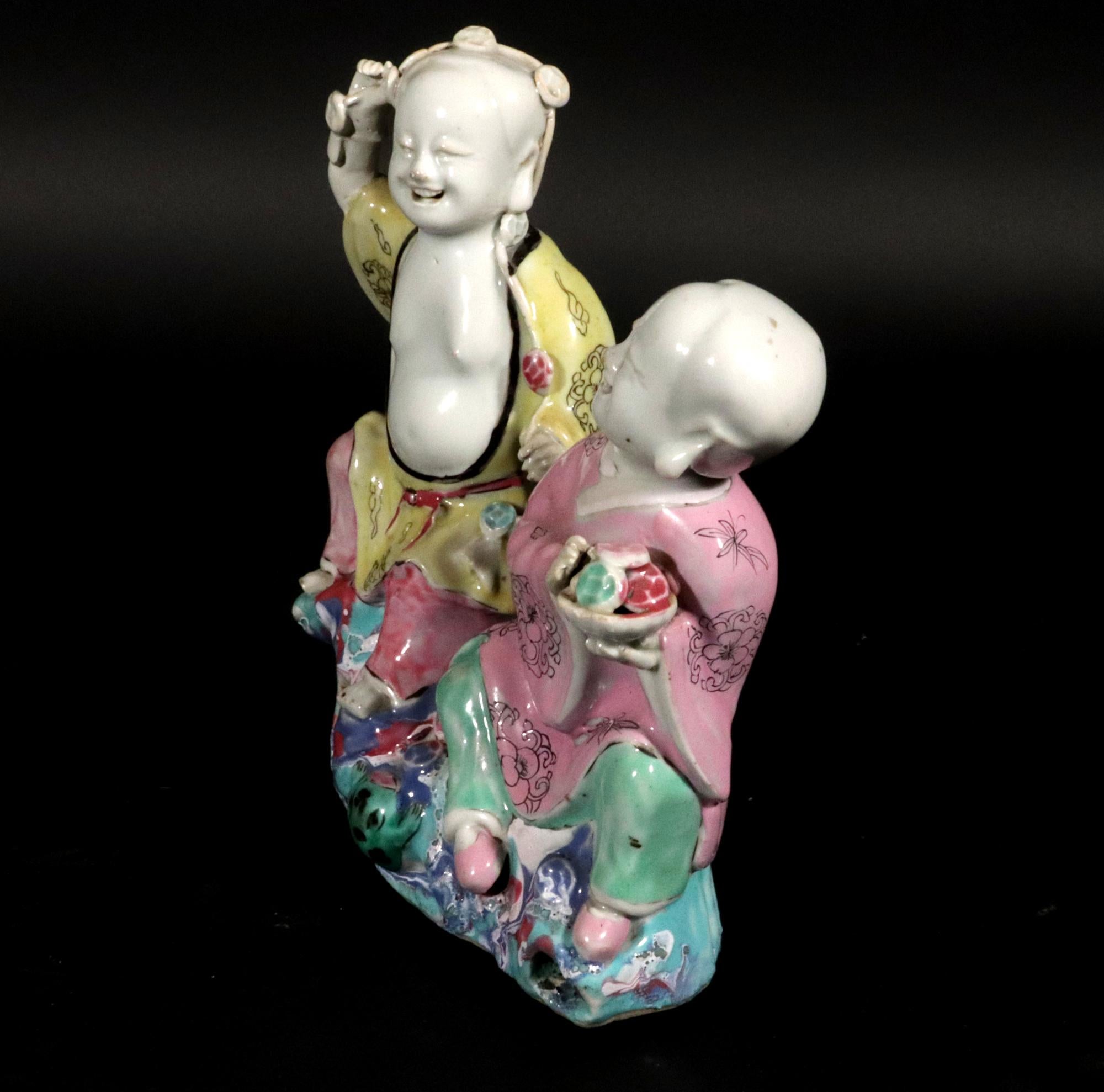 Chinese Export Porcelain Double Boy Figure Group of Hehe Erxian For Sale 3