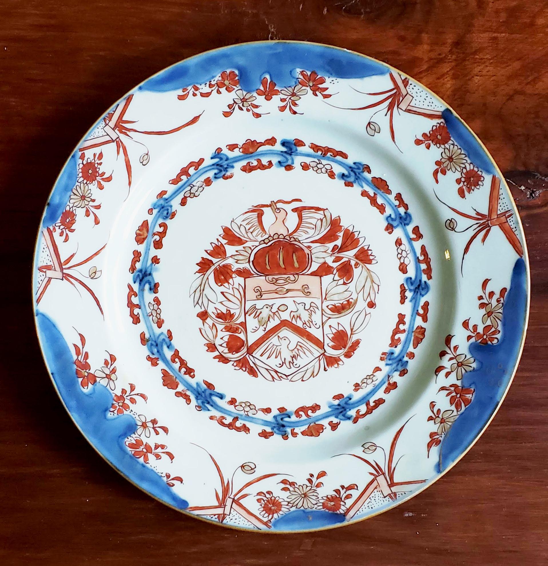 Chinese Export Porcelain Early Armorial Plates, Arms of Van Gellicum, Kangxi In Good Condition For Sale In Downingtown, PA