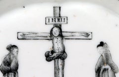 Chinese Export Porcelain En Grisaille Chinese Figures Crucifixion Spoon Tray