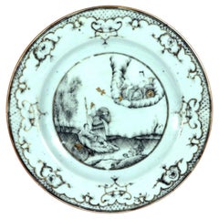Chinese Export Porcelain En Grisaille Mythical Plate with Venus, Cupid @ Adonis